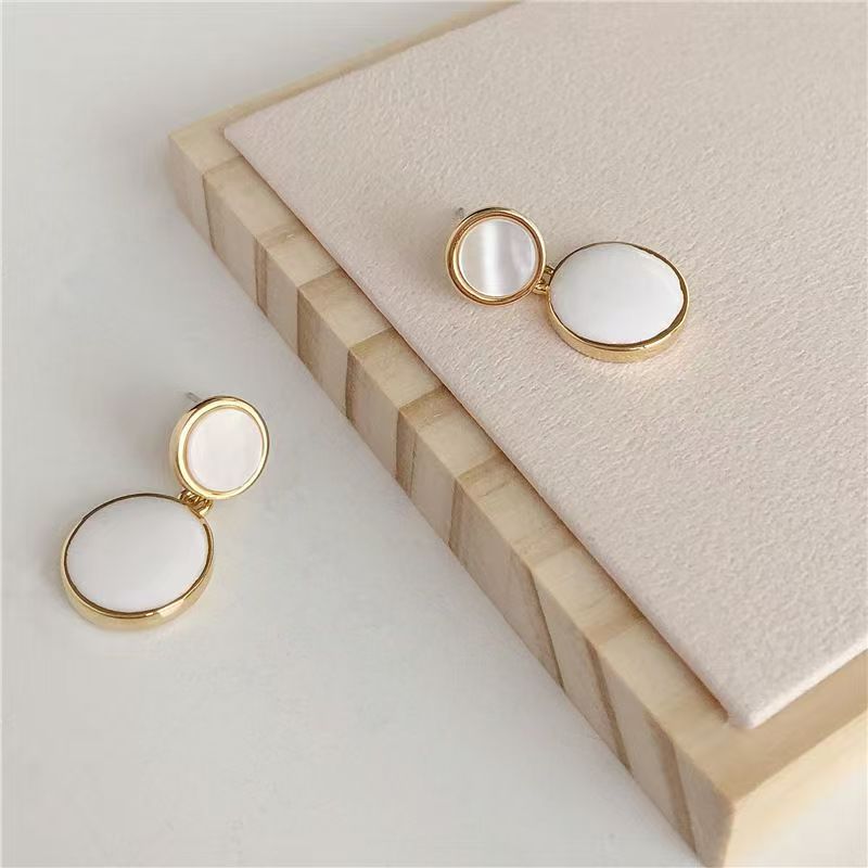 High-End Natural Shell Stud Earrings, Enamel Dangle Earrings For Women, Korean Cold Minimalist Personalized Hong Kong Retro Style Elegant Drop Ear Jewelry