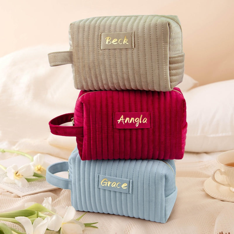 Velvet Large-Capacity Portable Makeup Organizer Bag
