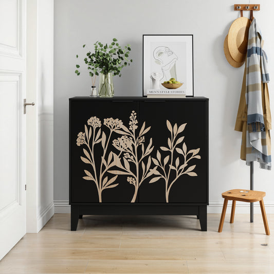80cm Vintage Buffet Cabinet With Carved Furniture, Decorative Sideboard Cabinet With 2 Doors And Adjustable Shelves, Decorative Wooden Cabinet With Storage For Living Room, Kitchen, Dining Room