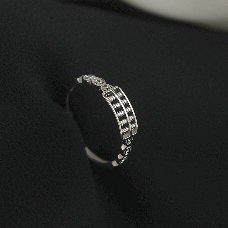 1pc 999 Sterling Silver Abacus And Coin Open Ring, Lucky Retro Style, Perfect For Daily Wear And Holiday Gift