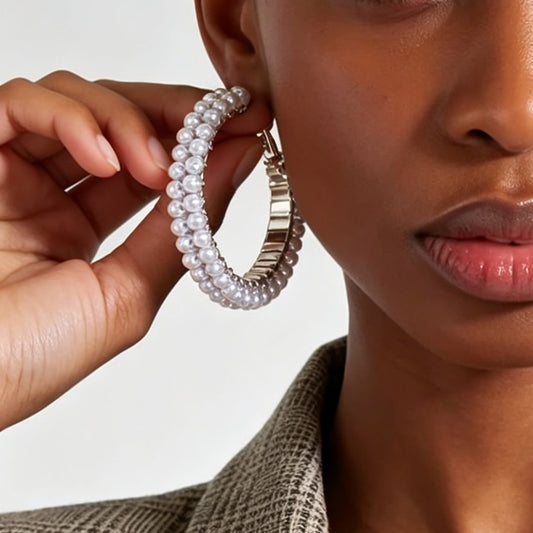 French Light Luxury Double Layer Pearl Hoop Earrings, High-End Niche Design Women Earrings, Fashion Versatile Exquisite Ear Jewelry Wholesale