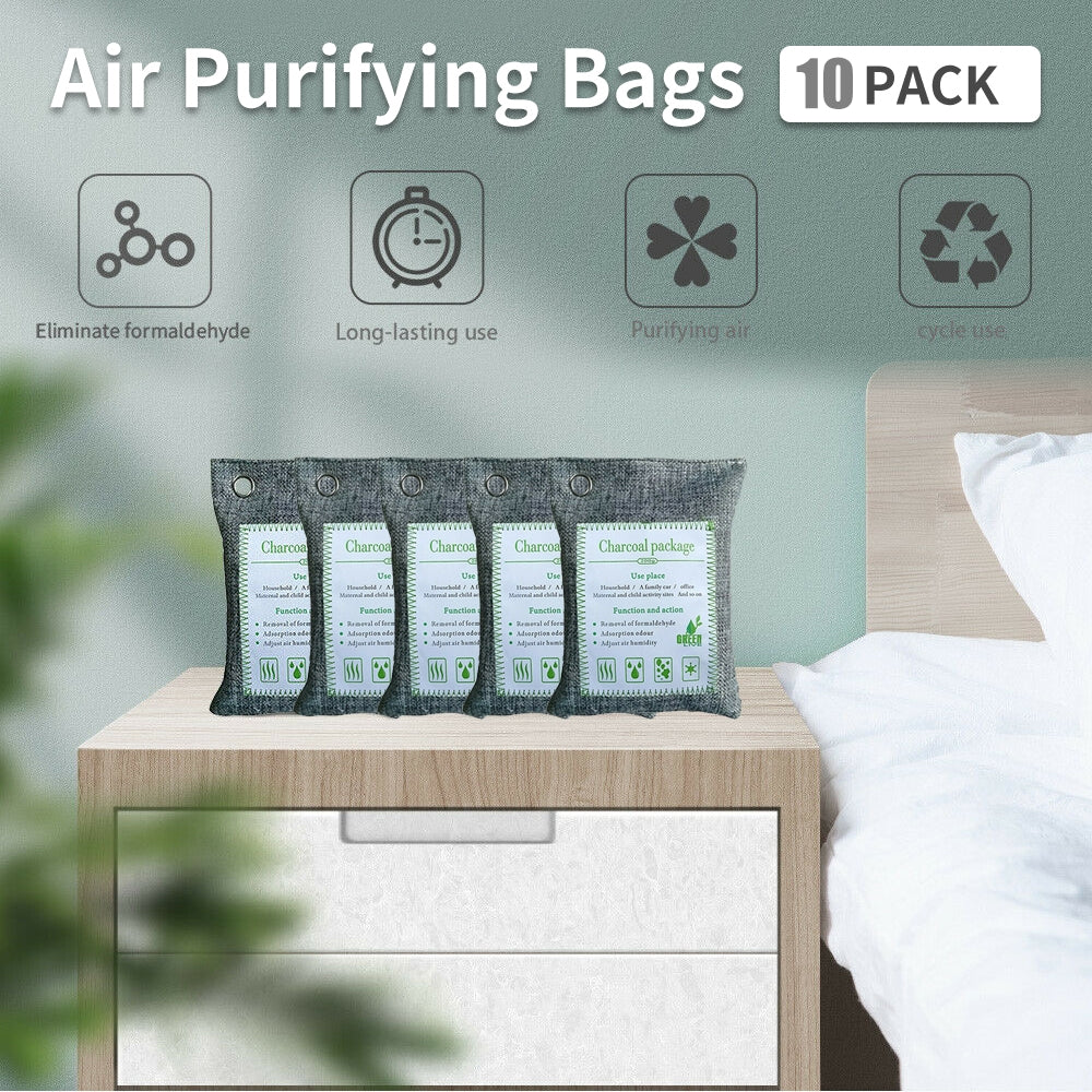 5Pcs 200g Air Purifying Bags Activated Bamboo Charcoal Bags For Home Car Shoes