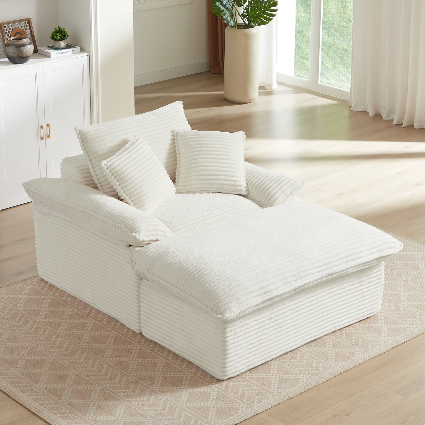 51.97 Inch Modern Comfortable Cushioned Compression Single Seat Sofa With Unique Footrest Design, Lounge Chair For Living Room, Bedroom, Apartment, Office, White
