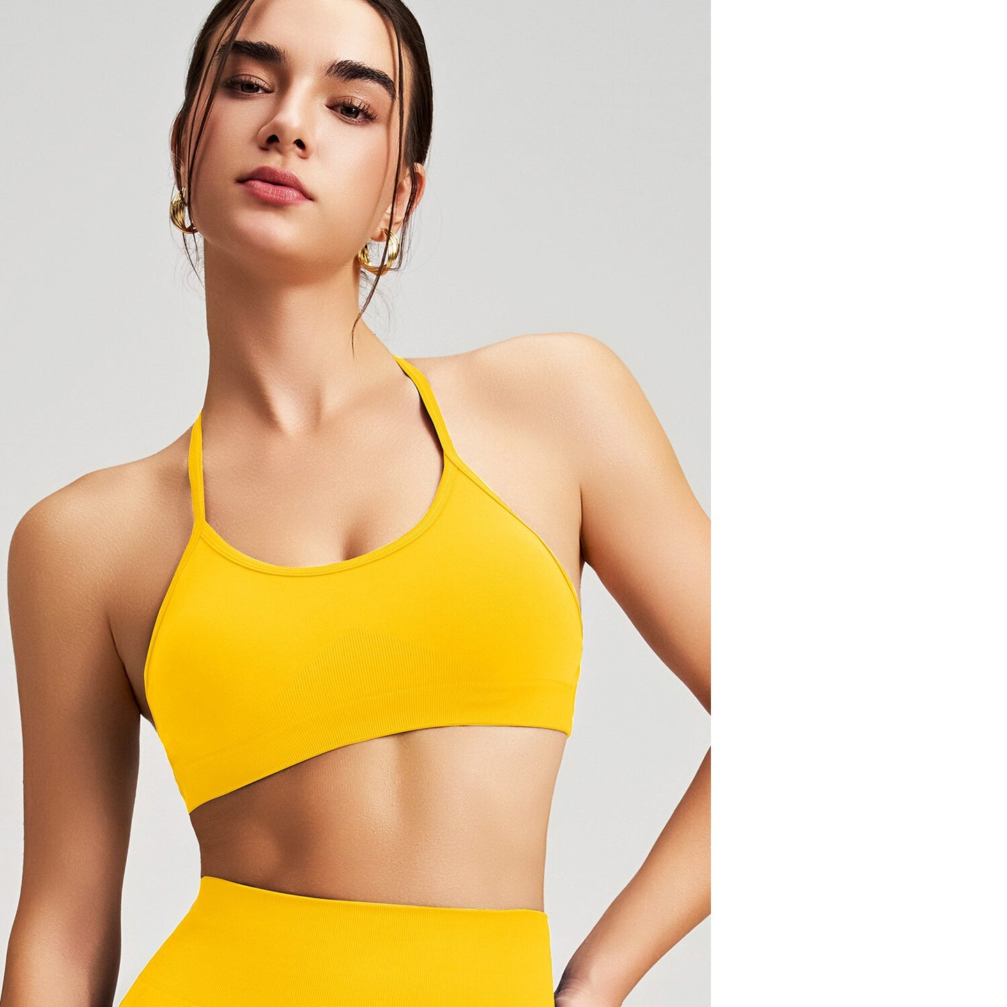 Women's Seamless Thin Strap Cross Back Yoga Outfit Set, Quick-Dry Tight Sports Fitness Bra For Running