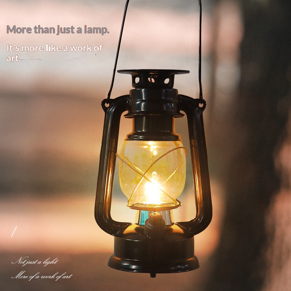 Solar-powered Glass Kerosene Lamp Outdoor Waterproof Camping Light