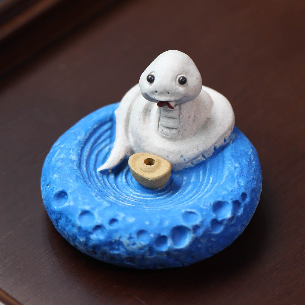 Purple Clay Tea Pet Sheep Ornament Handmade Zodiac Incense Holder