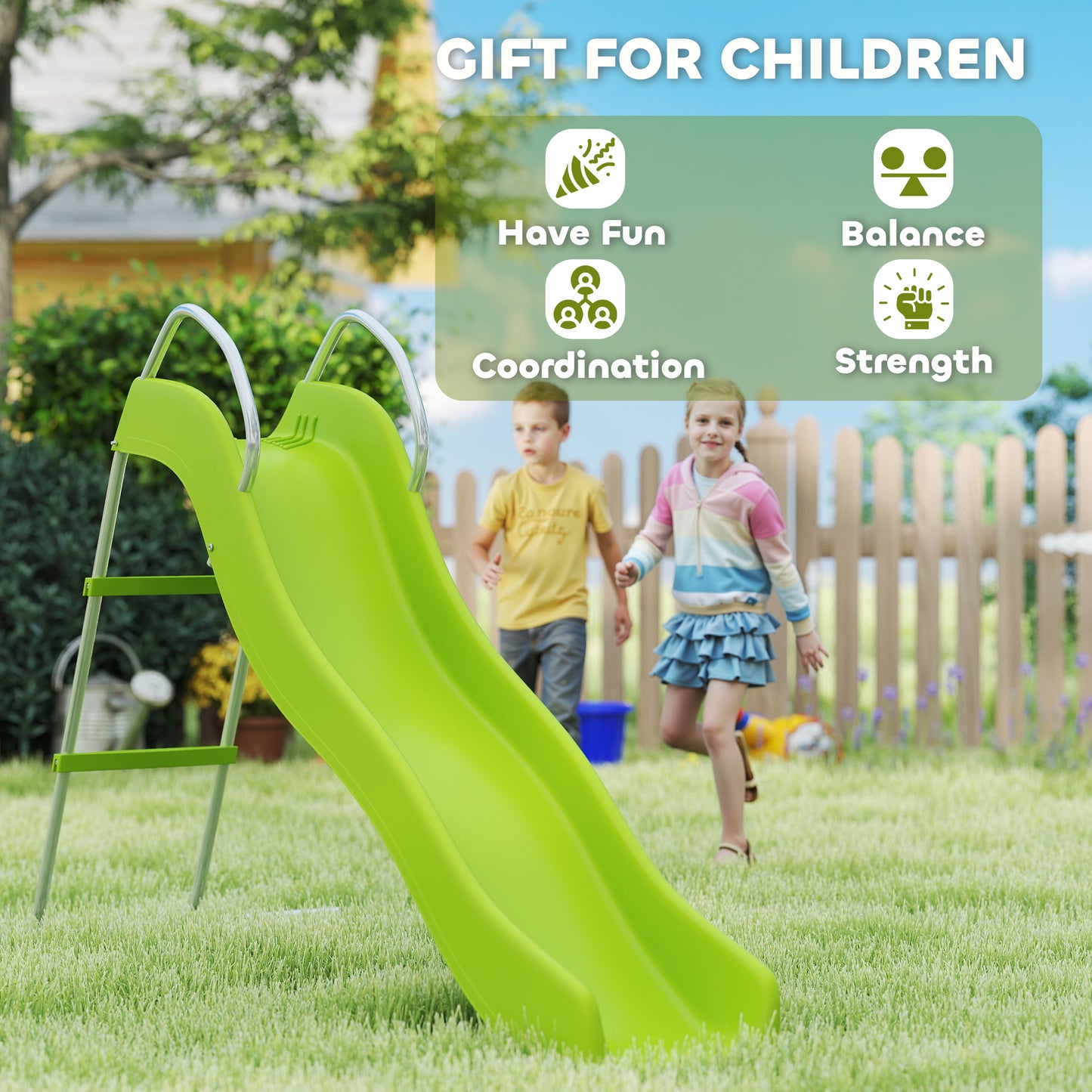 5.7FT Outdoor Slide for Kids Ages 3-8, Climbing Step Ladder, Playground Equipment for Backyard, Garden, Green