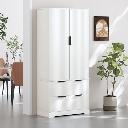 72  Modern Fluted Kitchen Pantry Cabinet With 2 Large Drawers & 8-Door Spice Rack, Freestanding Storage Organizer For Bathroom, Dining Room, Office, Entryway, White