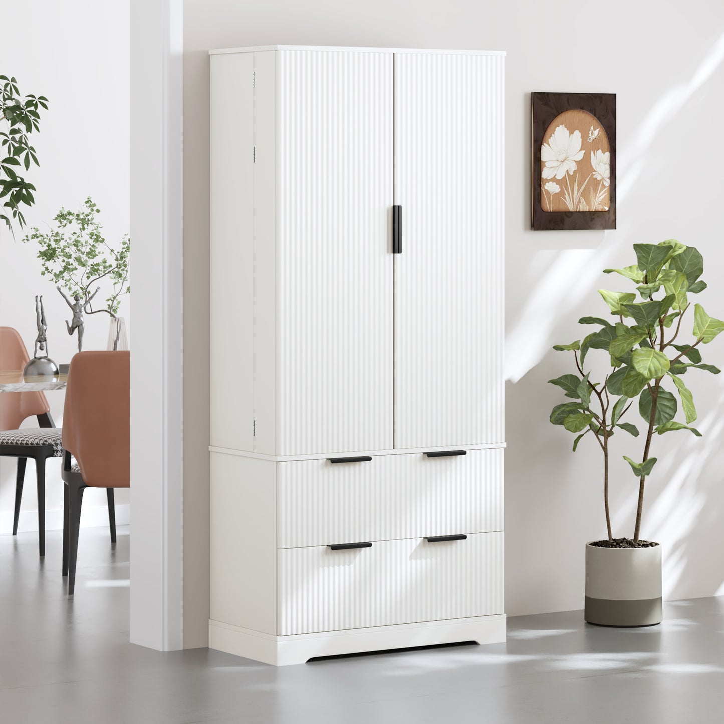 72  Modern Fluted Kitchen Pantry Cabinet With 2 Large Drawers & 8-Door Spice Rack, Freestanding Storage Organizer For Bathroom, Dining Room, Office, Entryway, White