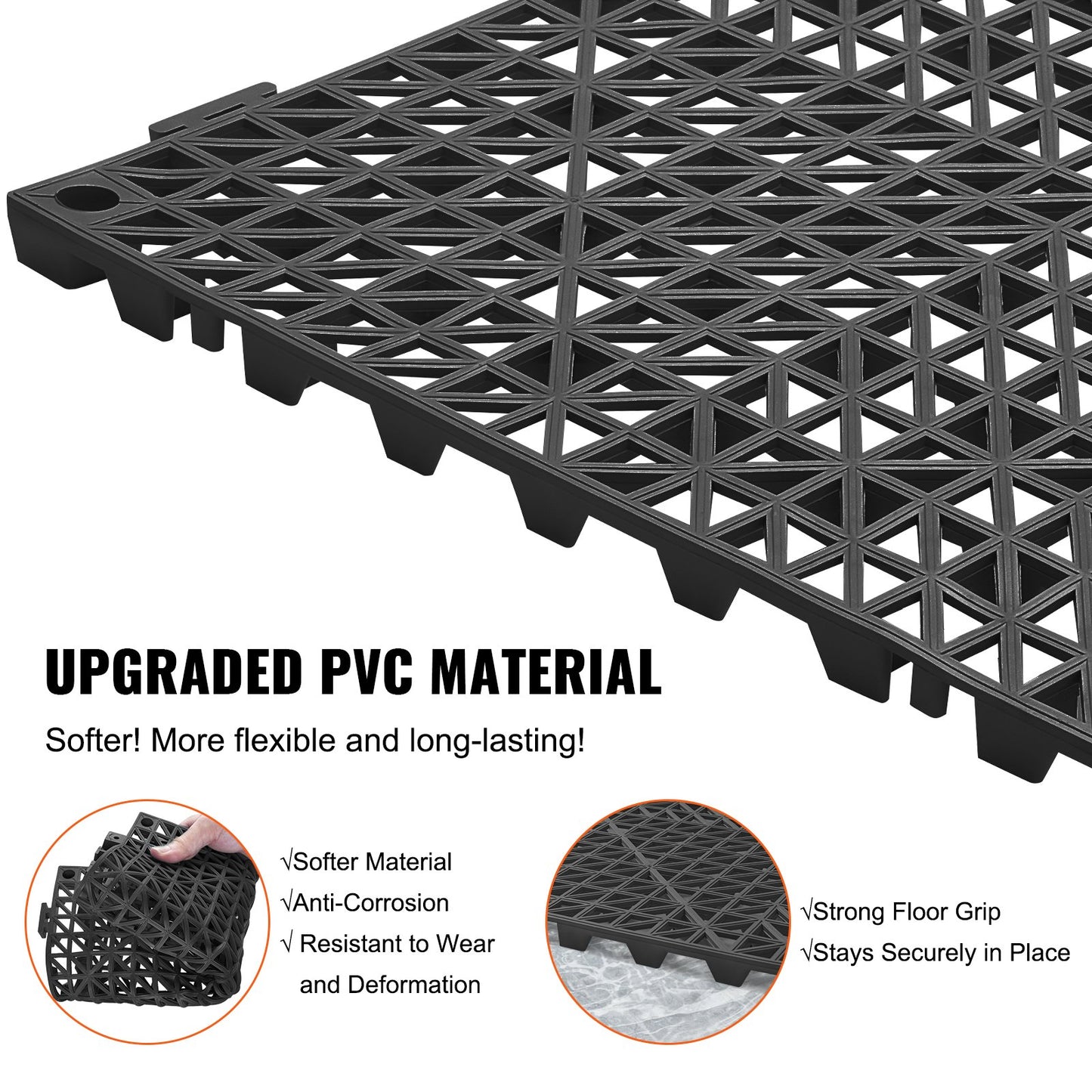 Modular Interlocking Cushion, 55 Pack 30 X 30 Cm Splicing Drainage Mats, Soft PVC Interlocking Drainage Floor Tiles, Non-Slip Drainage Holes For Restroom, Bathroom, Kitchen, Pool, Wet, Black