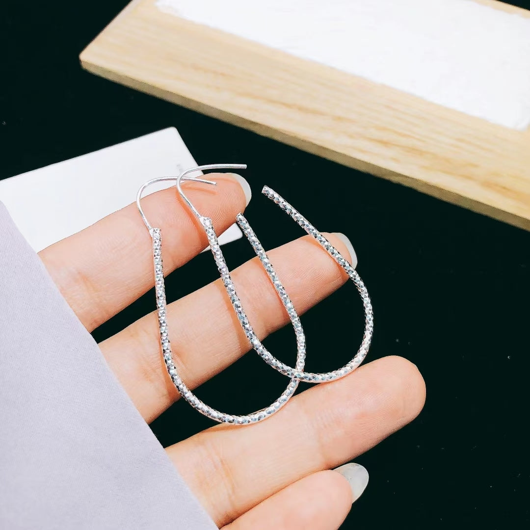 1 Pair 999 Sterling Silver Geometric Hoop Earrings, Minimalist Style, Perfect For Daily Wear And Valentine's Gift