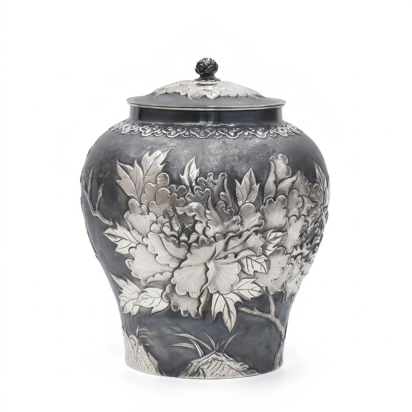 Pure 999 Fine Silver Antique  Vase with Intricate Floral Engraving-Premium Tea Barrel - Handicraft