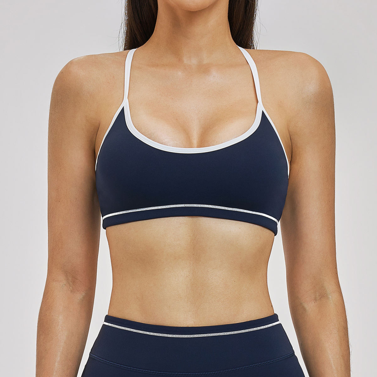 Sports Bra With Contrast-color Double Straps For Yoga
