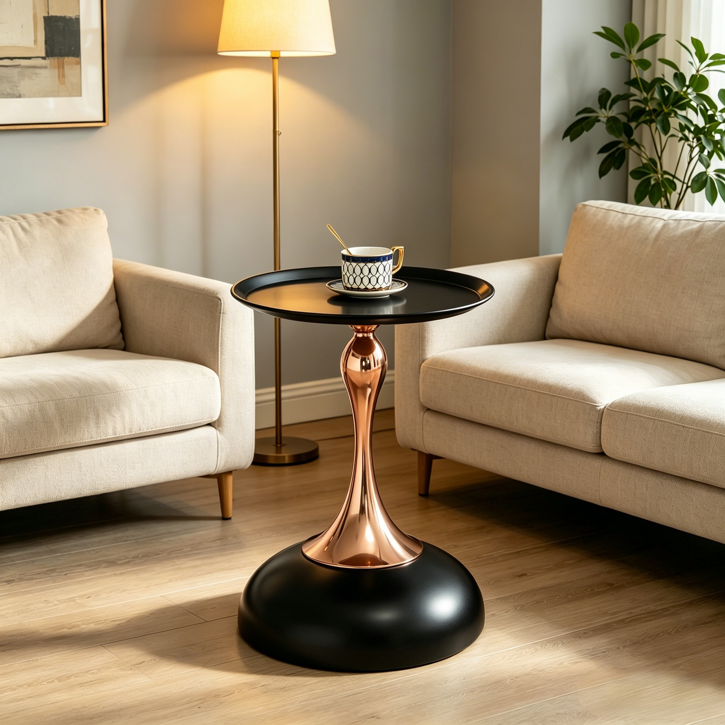 Modern Martini Tables, Small Round Side Table For Living Room, 38cm End Table With Metal Base, Black Circle Bedroom Table And Bedside Table, Balcony Table For Tea, Corner Accent Tables For Bed