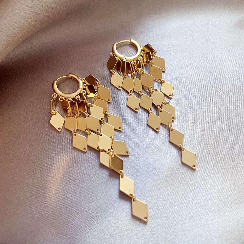 Golden Diamond Sequins Tassel Ear Cuffs, 2026 New Hot Light Luxury Earrings