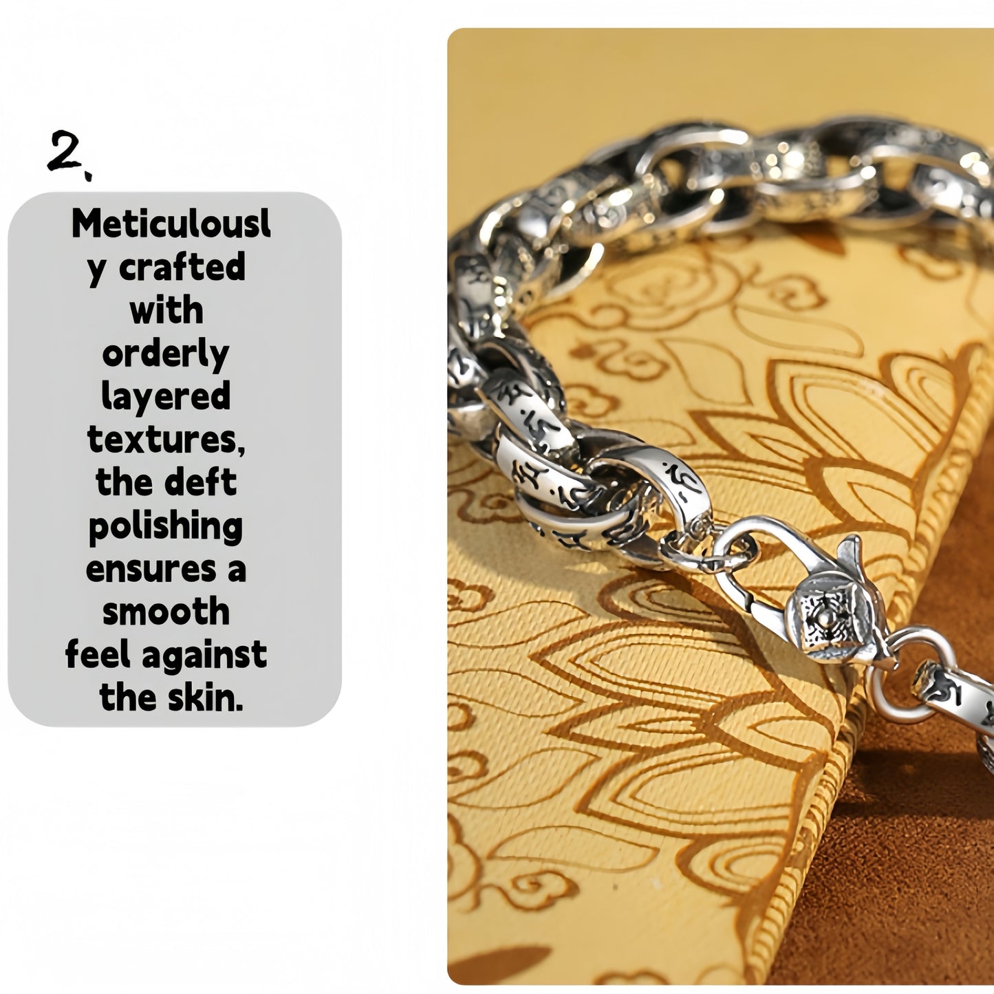 Antique Scroll Engraved Thick Curb Chain Bracelet For Men, Copper Plated Silver Oxidized Vintage Biker Punk Heavy Link Wrist Jewelry Gift