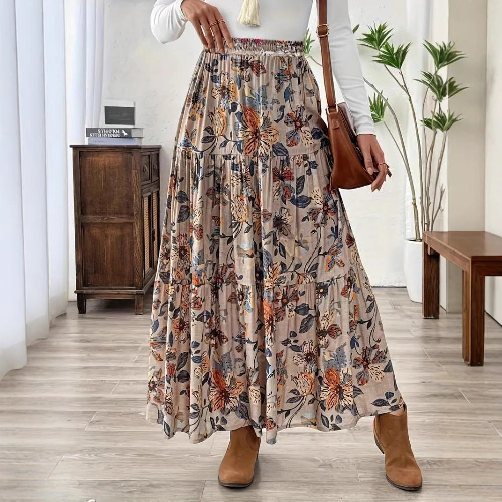 Fashionable Printed Waist-cinching Slimming Skirt Professional And Elegant For The Office