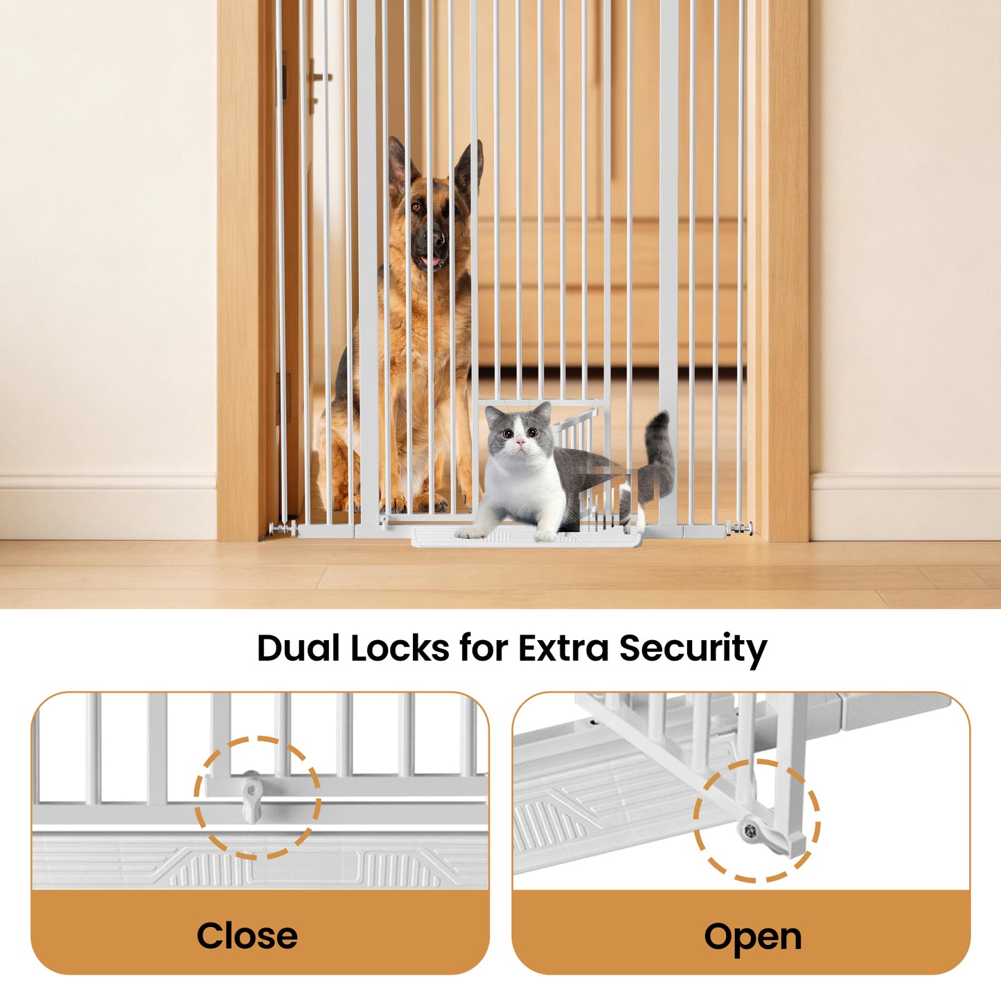 53.15  Extra Tall Cat Gate, 29.53 -40.16  Wide With Small Cat Door, Auto Close Safety Pet Gate, 1.37  Narrow Bar Spacing, NO Drilling Pressure Mount Kit For Cats And Dogs, White