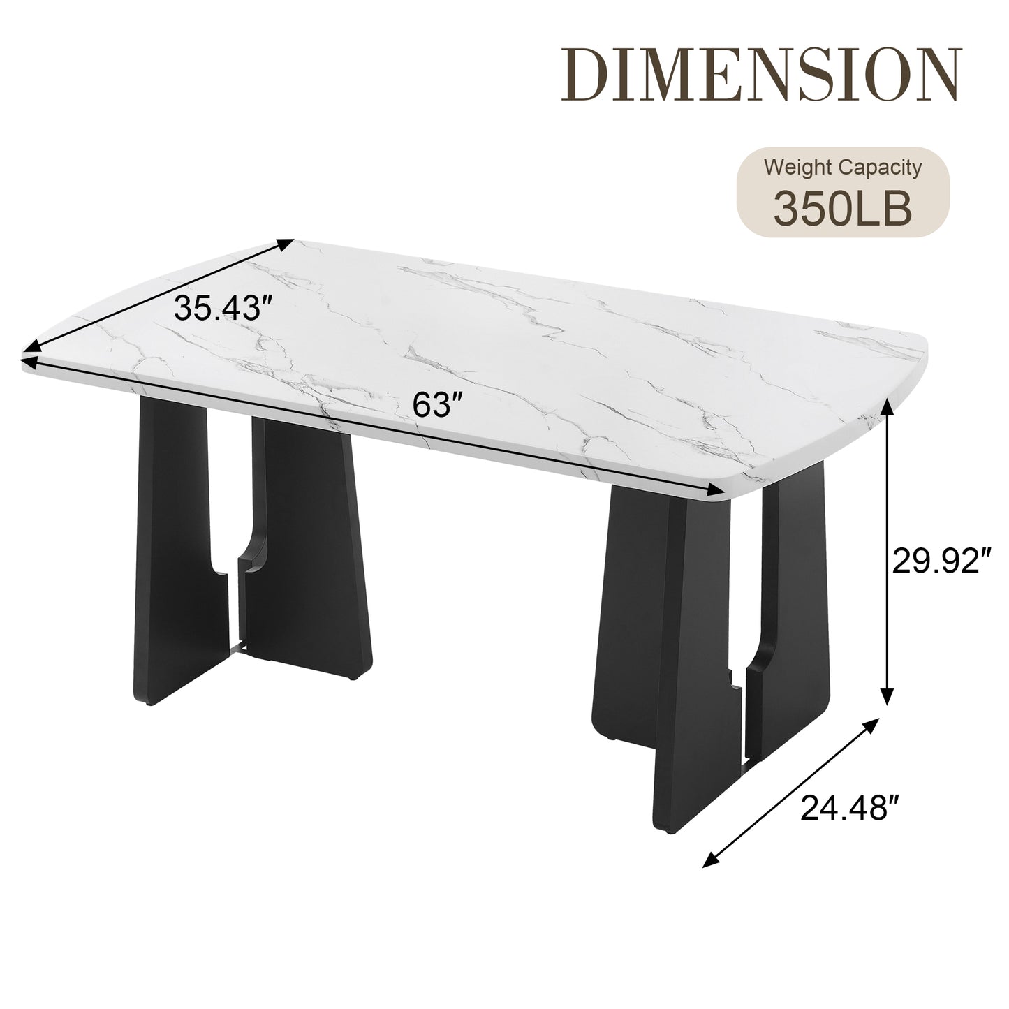 63  Modern Faux Marble Dining Table - Black White Marble Top With Sturdy Geometric Legs, Stylish Kitchen & Dining Room Table For Home, Apartment, Office, Easy To Assemble, White Black