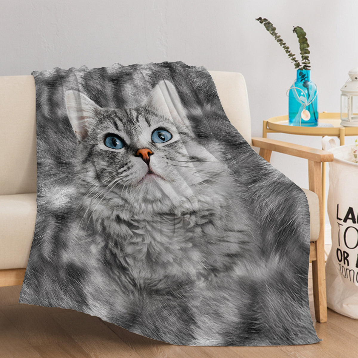 Gray Cat Flannel Blanket Grey Pet Animal Fleece Blanket Soft Warm For Bed Sofa Cat Animal Gifts For Teen Boys All Season