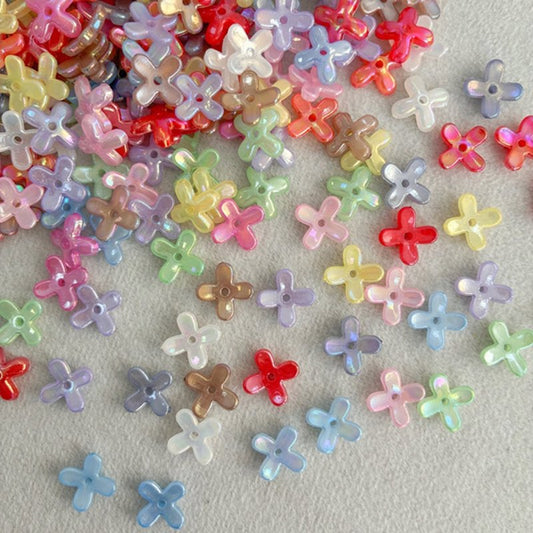 Sparkly Acrylic Cross Flower Beads With Gold Glitter, Center-Drilled Translucent Spacers For DIY Vintage Hair Sticks, Earrings & Pendant Crafts.