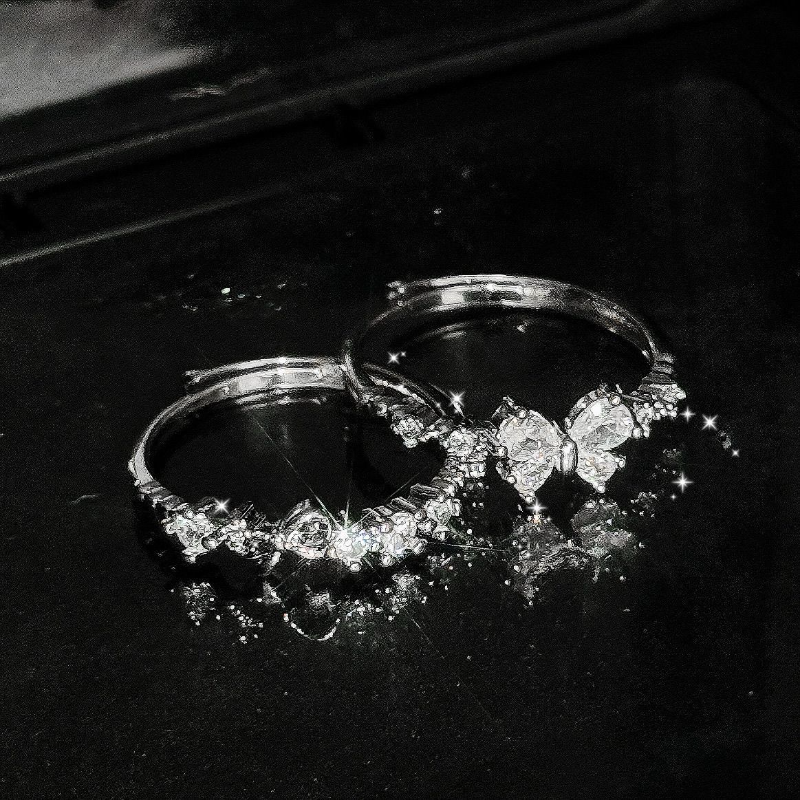 2PC  Sweetheart Bow Rings, Silver Best Friend Matching Rings, Niche Design Birthday Gift For Her