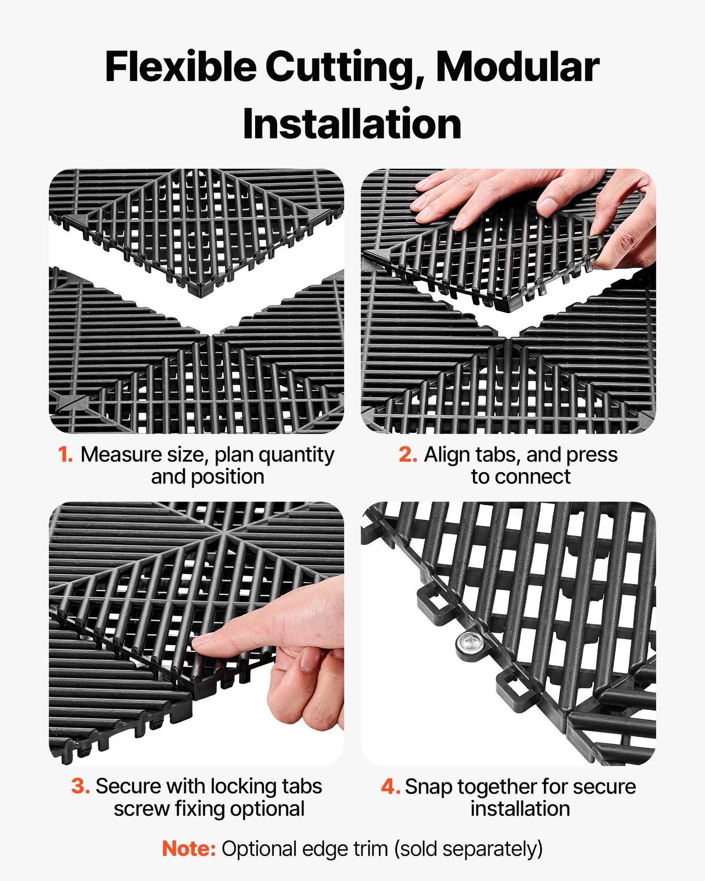 Interlocking Drainage Mats, 12" X 12", Modular Garage Flooring Tiles, Non-Slip PP Drainage Floor Tiles, Self-Draining, Easy Installation, For Bathroom, Kitchen, Pool & Outdoor, Black, 12 Pack
