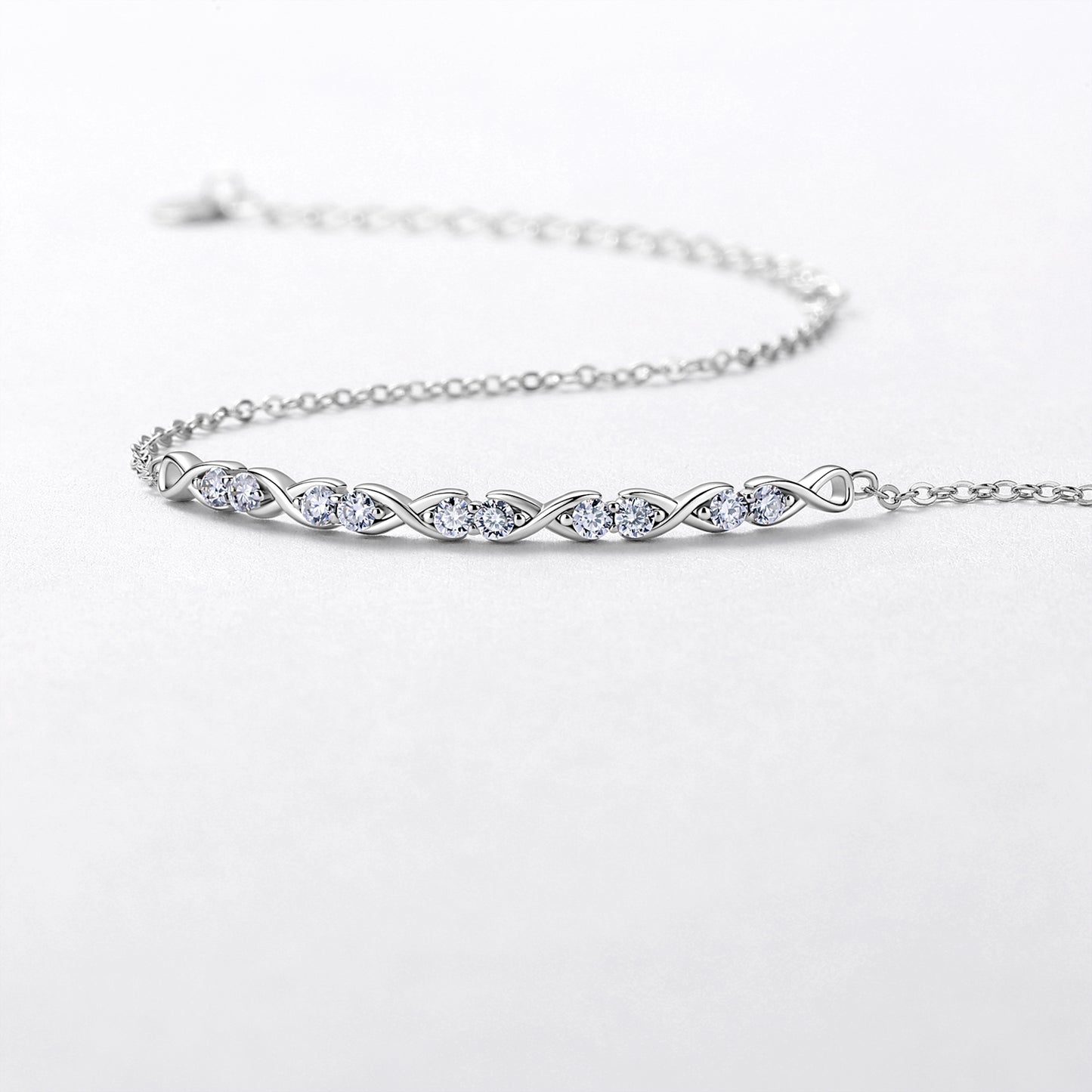 S925 Sterling Silver Infinity Bracelet, D-VVS1 Moissanite Adjustable  Chain, Platinum Plated 2g Fine Women's Jewelry Gift Box