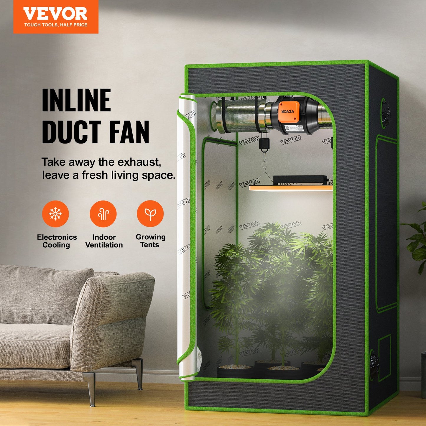 Inline Duct Fan, 4-Inch 200 CFM With Variable Speed Controller, Quiet AC-motor Ventilation Exhaust Fan For Cooling Booster, Grow Tents, Hydroponics