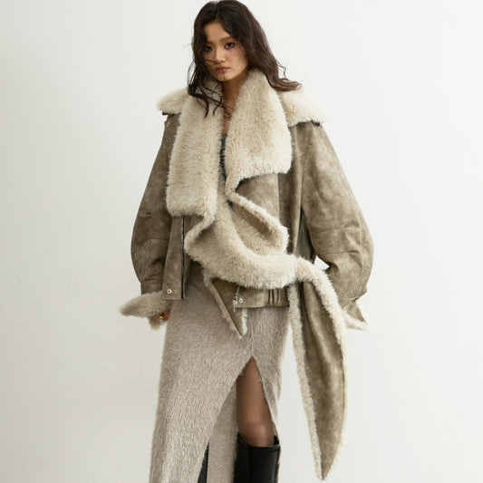 Detachable Fur Collar Versatile Styling Options PU Leather Jacket