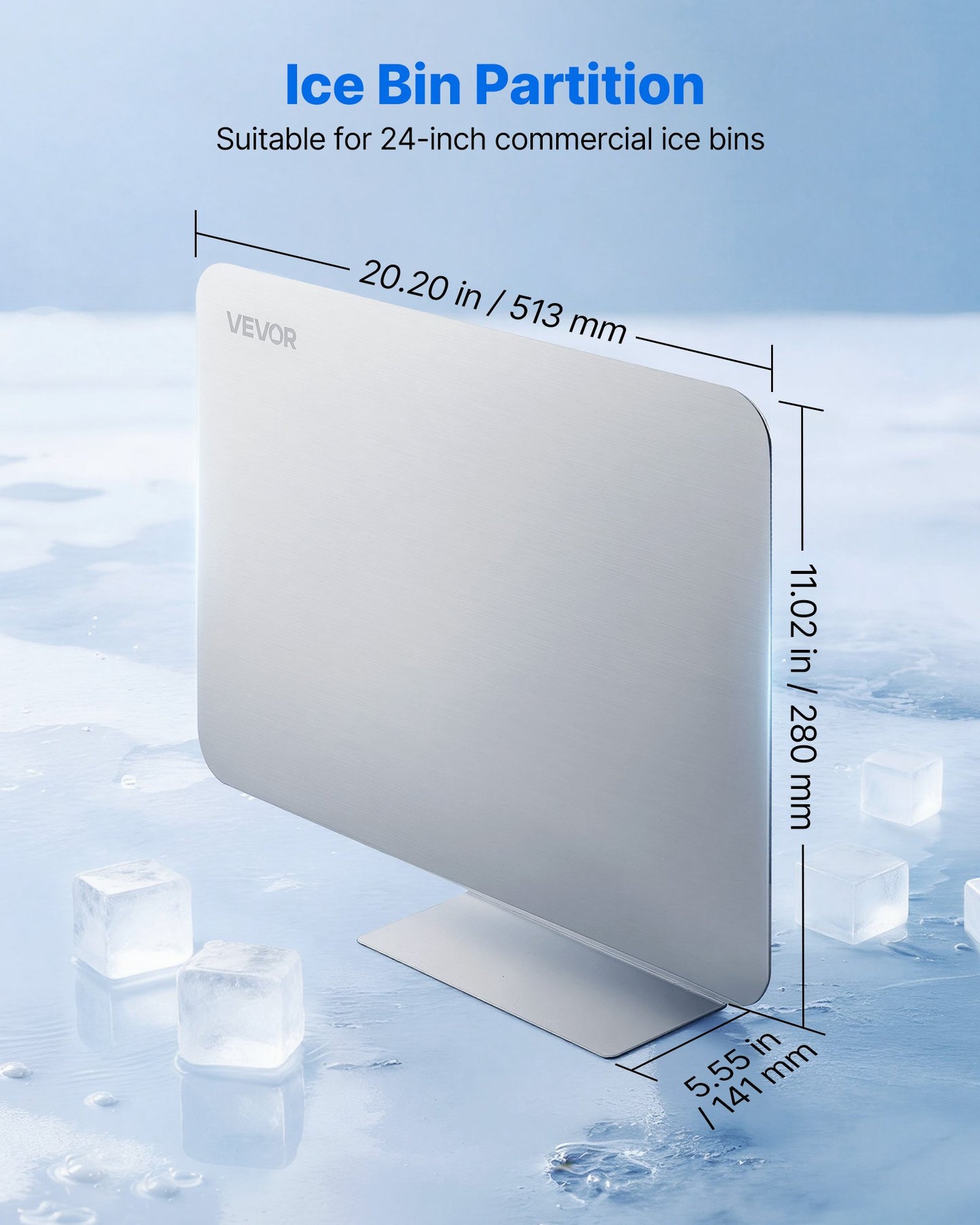Ice Bin Partition, 20.2 X 5.55 Inch, Stainless Steel Divider For 24 Inch Bar Ice Bins, Stable Bottom Support & Easy To Clean, Food Grade 304 Stainless Steel For Kitchen, Bar, Restaurant, Pub