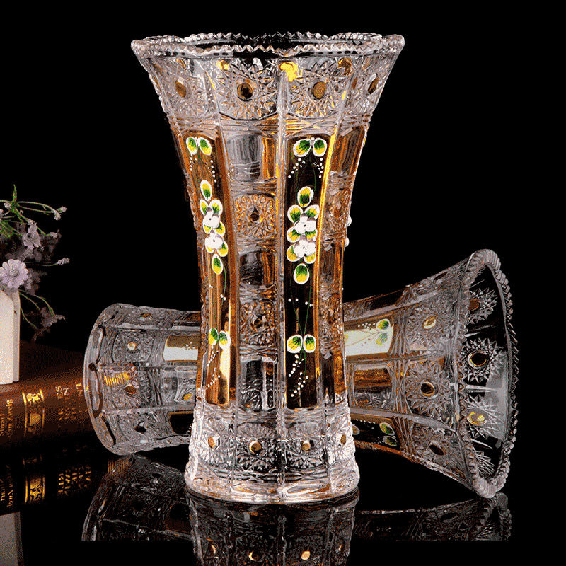 European-style Light-luxury Enamel Floral Crystal Glass Vase For Water Cultivation Of Lilies And Lucky Bamboo Decorative Vase Gift