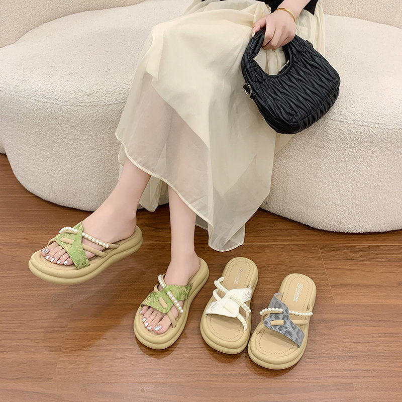Women New Chinese Style Ink Floral Platform Slide Sandals Matching Daily