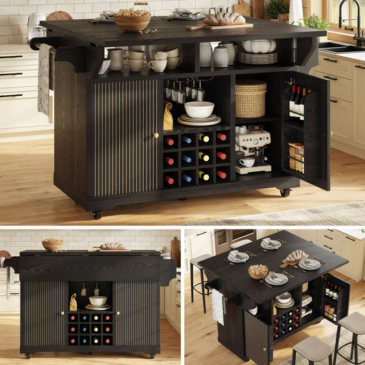 Multifunctional Serving Trolley, Kitchen Trolley With Storage Space, Adjustable Shelves And Wine Rack, Mobile Side Table For Dining Room, Living Room And Balcony, Black