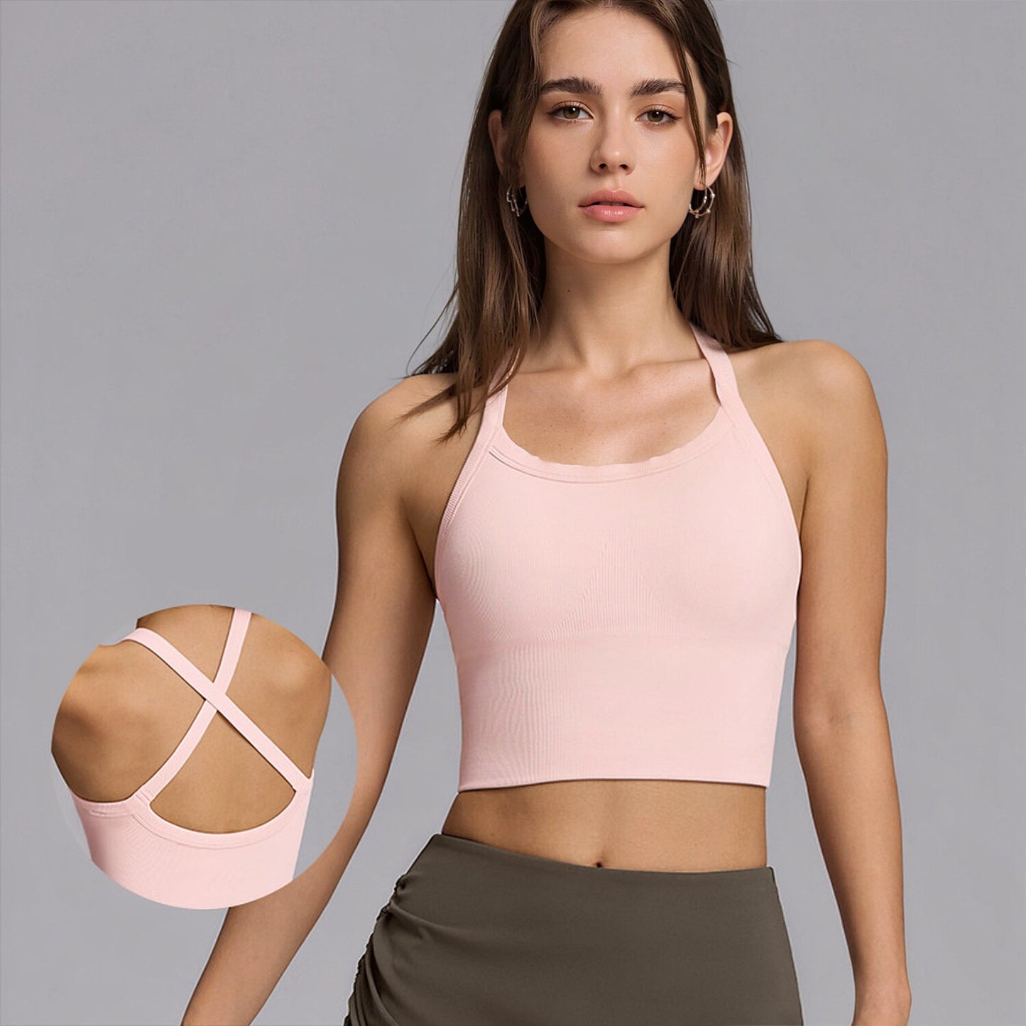 Seamless Yoga Tank Top With Built-in Pads For European & American Styles, No Need For Separate Bra, Cross Strap Sports Underwear For Women Workout & Fitness