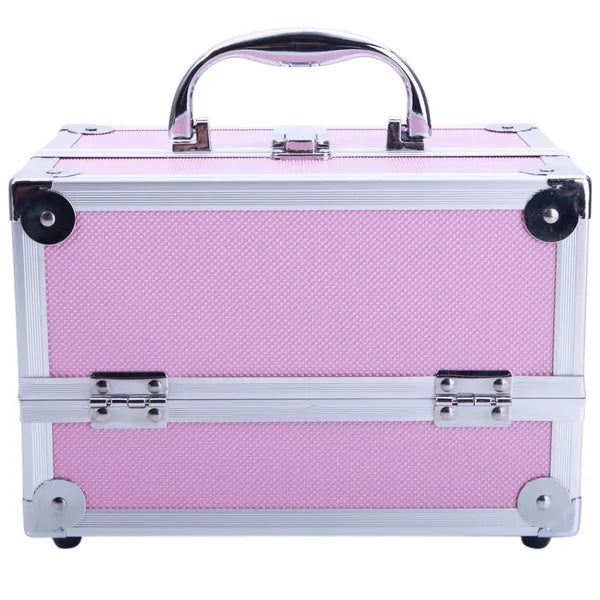 SM-2176 Aluminum Makeup Train Case Jewelry Box Cosmetic Organizer With Mirror 9'x6'x6' Pink