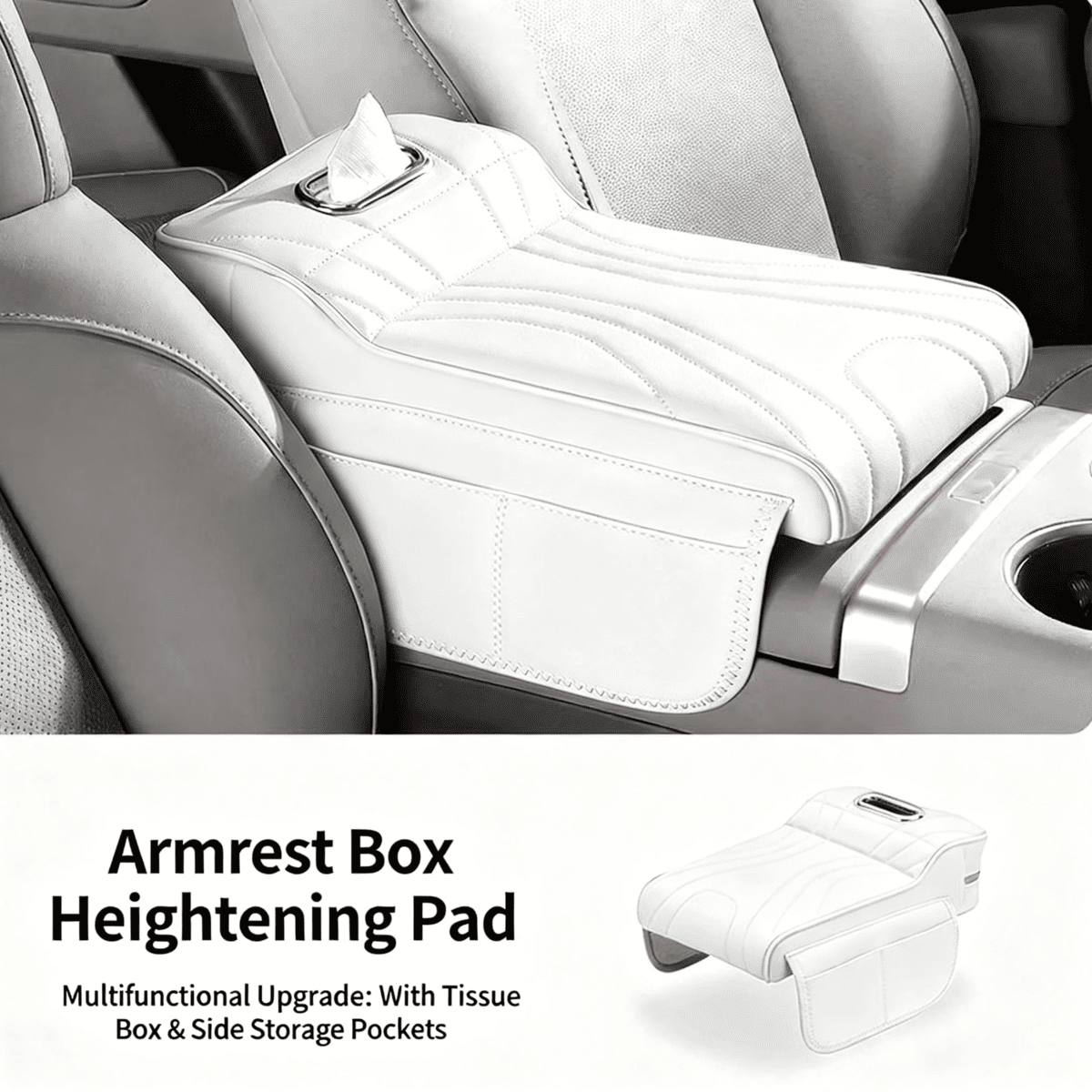 Car Center Console Armrest Cover With Tissue Box And Dual Cup Holders, Leather Armrest Cushion Pad With Side Storage Pockets, Memory Foam Car Interior Accessories, Universal Fit
