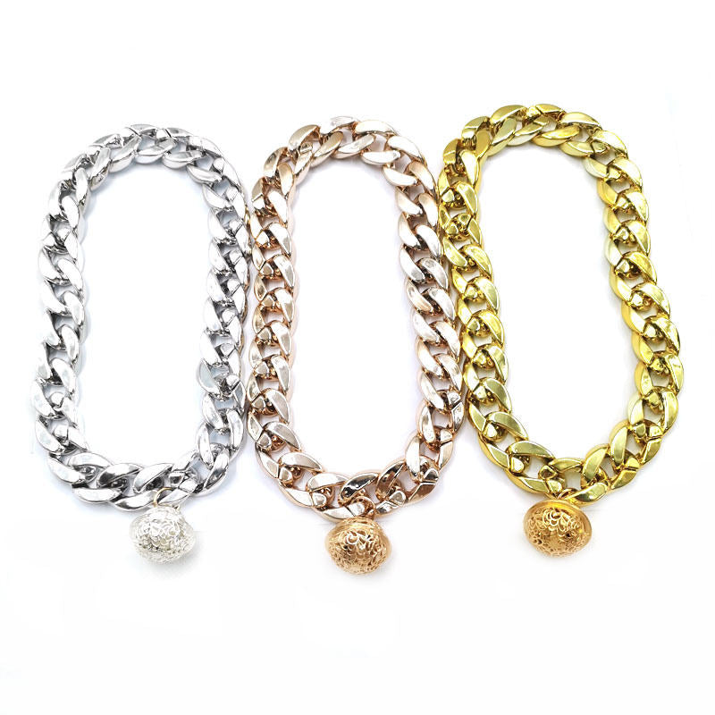 Pet Gold Necklace Cat Bell Large Dog Collar