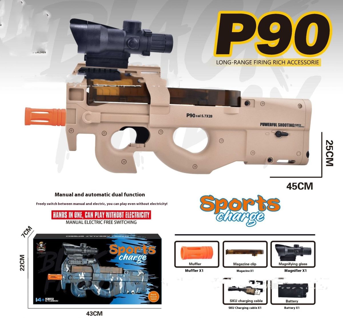 P90 Charging Rifle Electric Continuous Hair Crystal Toys