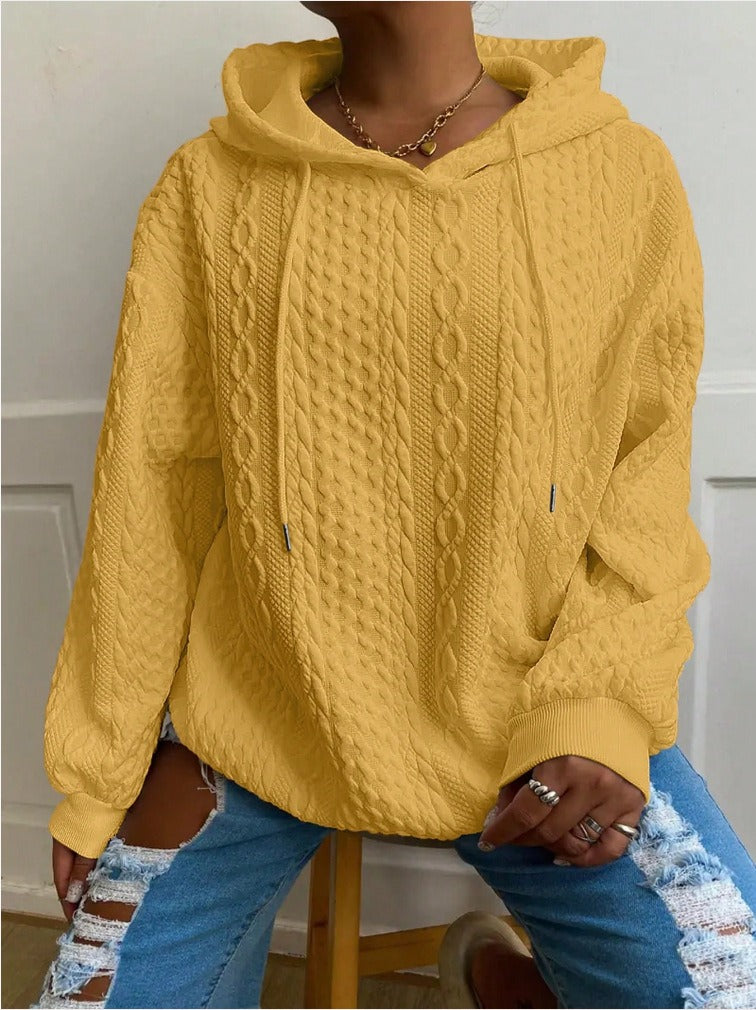 Casual Jacquard Oversized Hooded Long Sleeve Fashion Sweatshirt For Women