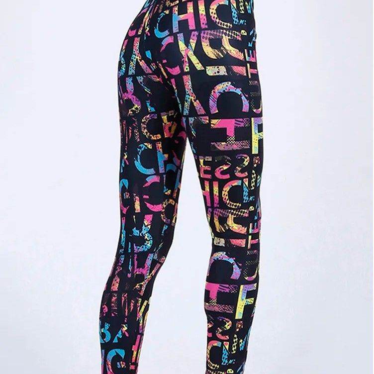 European And American Color Letter Printing High Elastic Yoga Pants