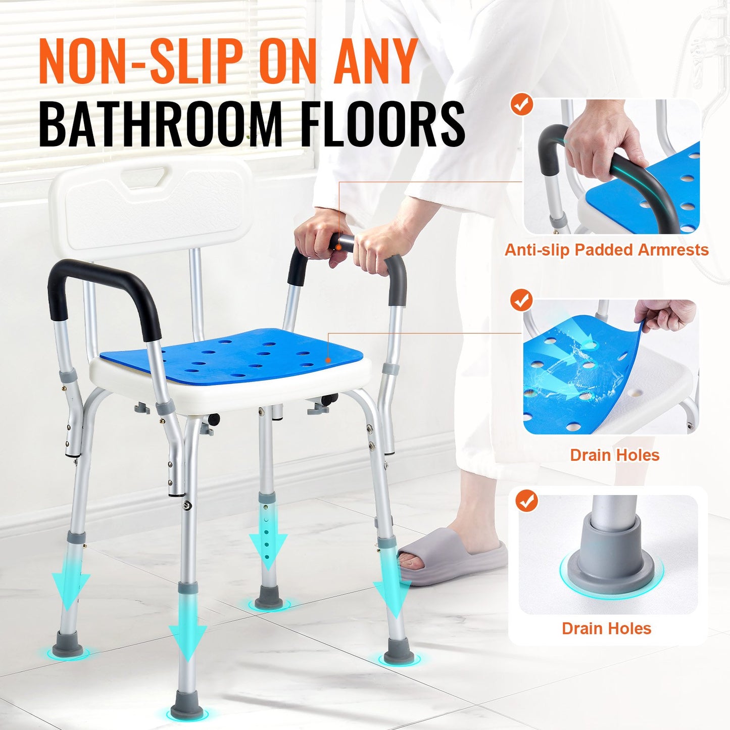 Shower Chair, 400 Lbs Capacity, Shower Seat With Back, Adjustable Height Shower Stool, Shower Chair For Inside Shower Bathtub, Non-slip Bathroom Bench Bath Chair For Elderly Disabled Handicap
