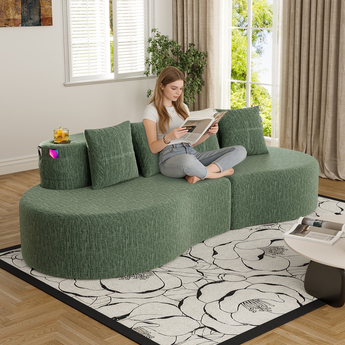 Modern Curved Sectional 3 Seat Minimalist Elegant Half Moon Sofa Compressed Modular Sectional Sofa For Living Room, Office, Apartment