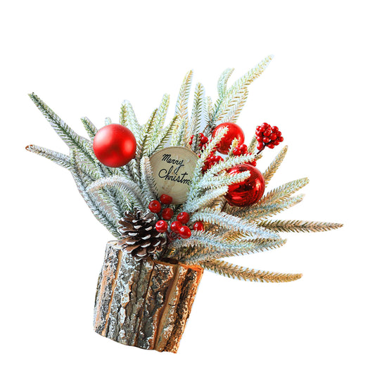35cm Tabletop Xmas Tree Bark Wooden Barrel Decoration Artificial Bouquet Ornament For Home Hotel Office Wood Sign