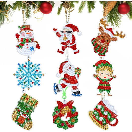 9-Set Christmas Gifts: 5D Diamond Painting Santa Claus Diamond Painting Keychains – DIY Christmas Elf Diamond Painting Kit For Party Favors, Christmas Gifts, And Keychain Packages