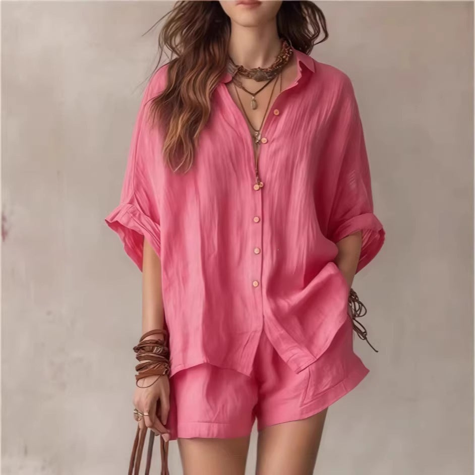 Casual Womens Fashion Shirt And Shorts Set