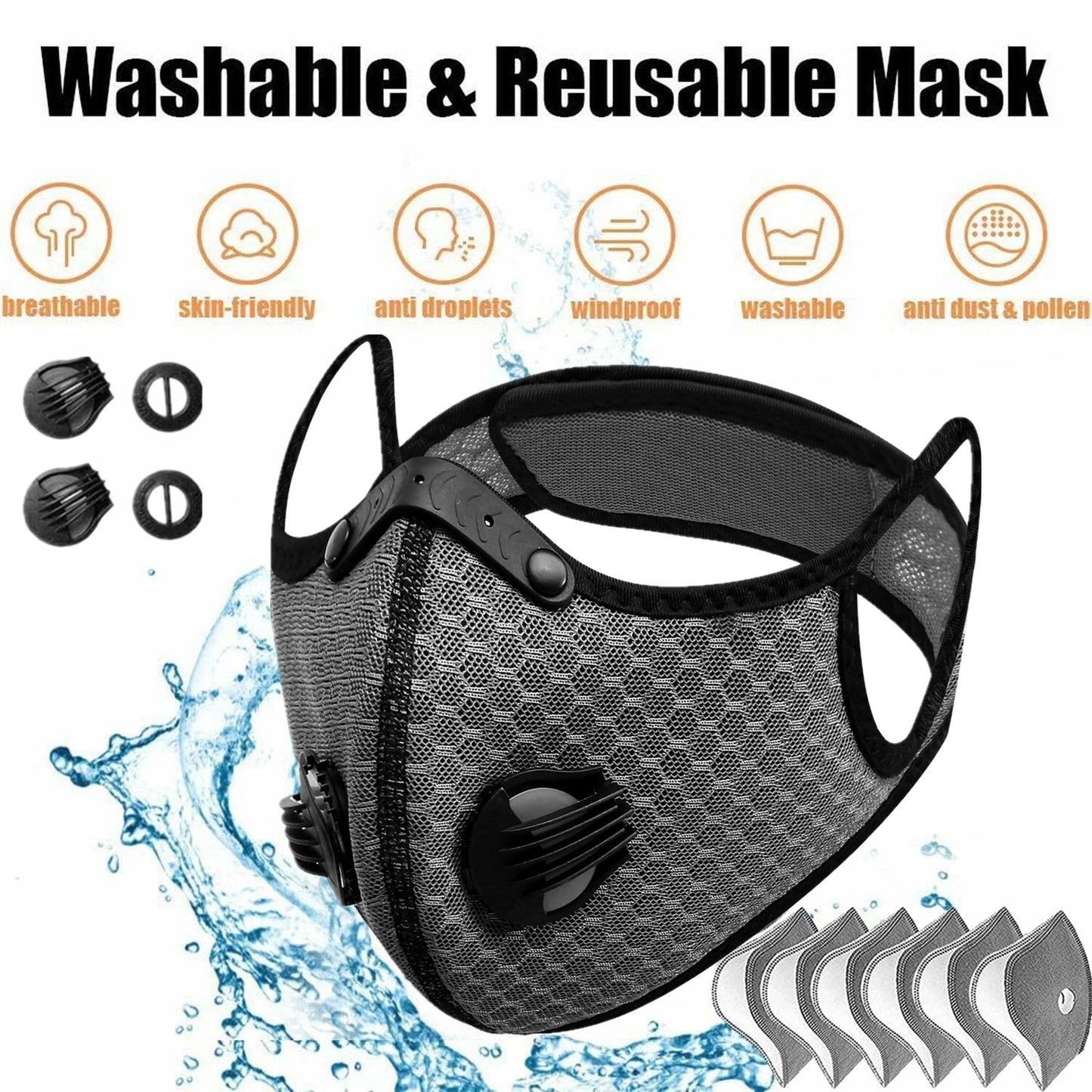 Face Mask With Active Carbon Filter Breathing Valves Reusable Cycling Sport Mesh