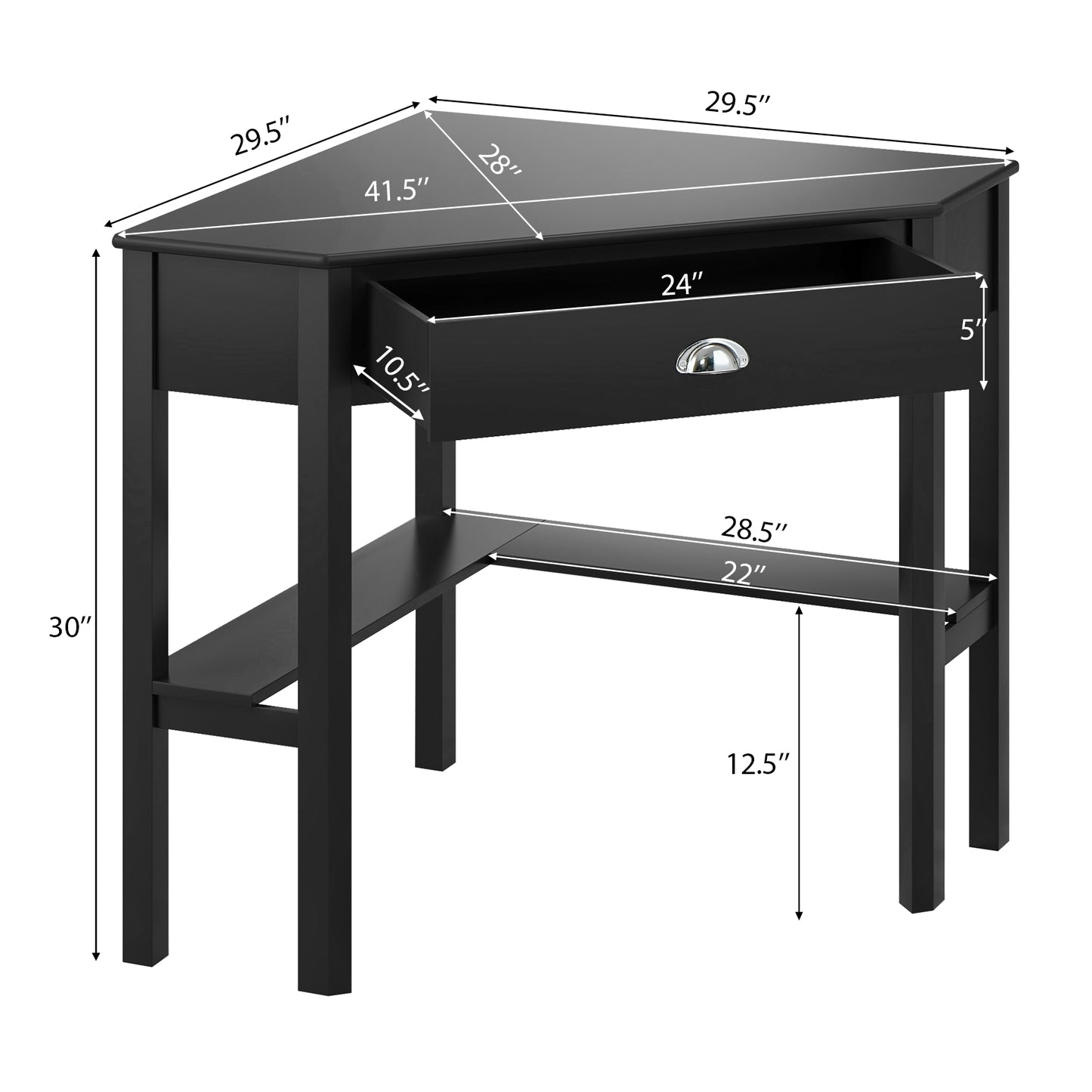 Corner Wooden Piece Laptop Computer Desk-Black