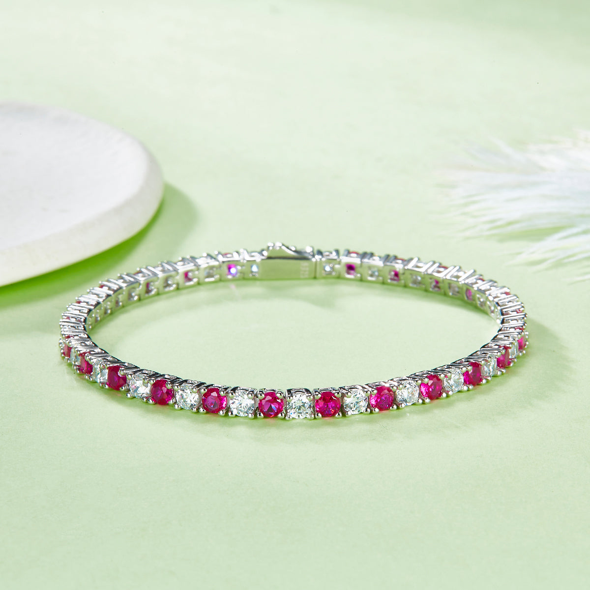 S925 Sterling Silver 3x3mm Lab-Grown Gemstone Tennis Bracelet For Women 16.5cm 8.6g Red Blue Green Options Platinum Plated Gift Box