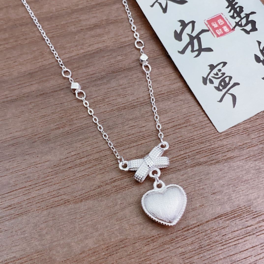 1pcs 999 Sterling Silver Bow & Heart Necklace, Delicate Cute Style, Ideal For Birthdays, Anniversaries & Gifts